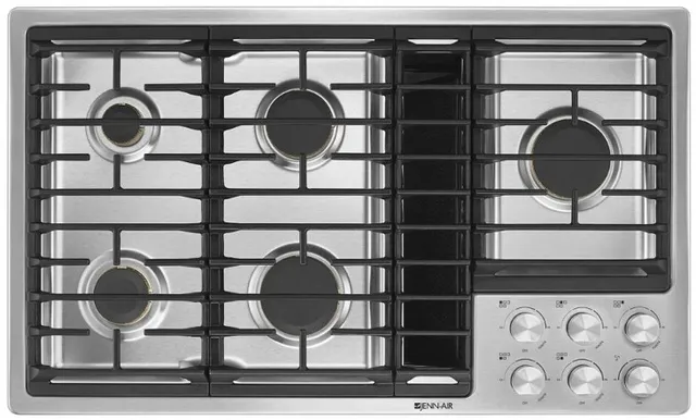 Overhead view of the Jenn Air JGD3536GS 36” gas downdraft cooktop 