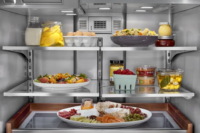 The inside of the KitchenAid KRFF577KBS French door refrigerator 