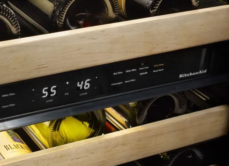 close-up of KitchenAid wine cellar