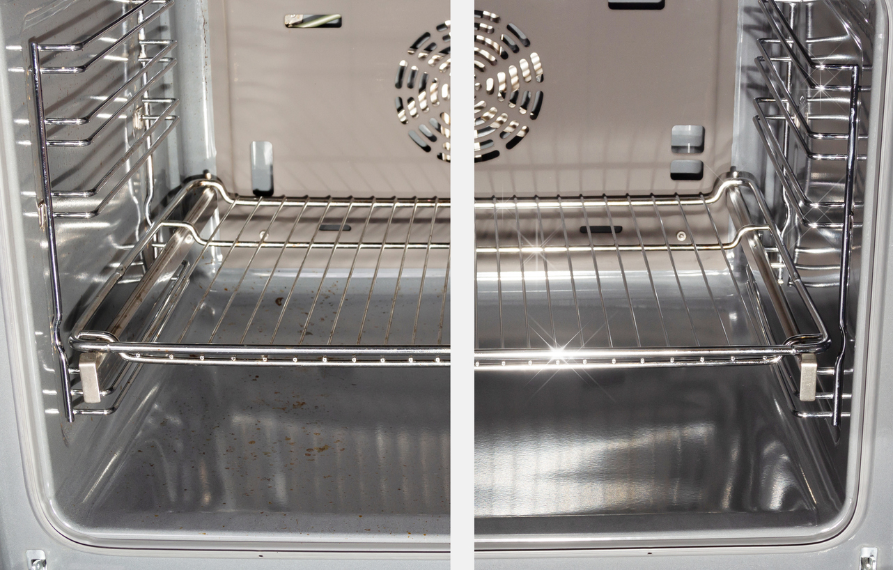 Before and after of oven using self clean cycle 