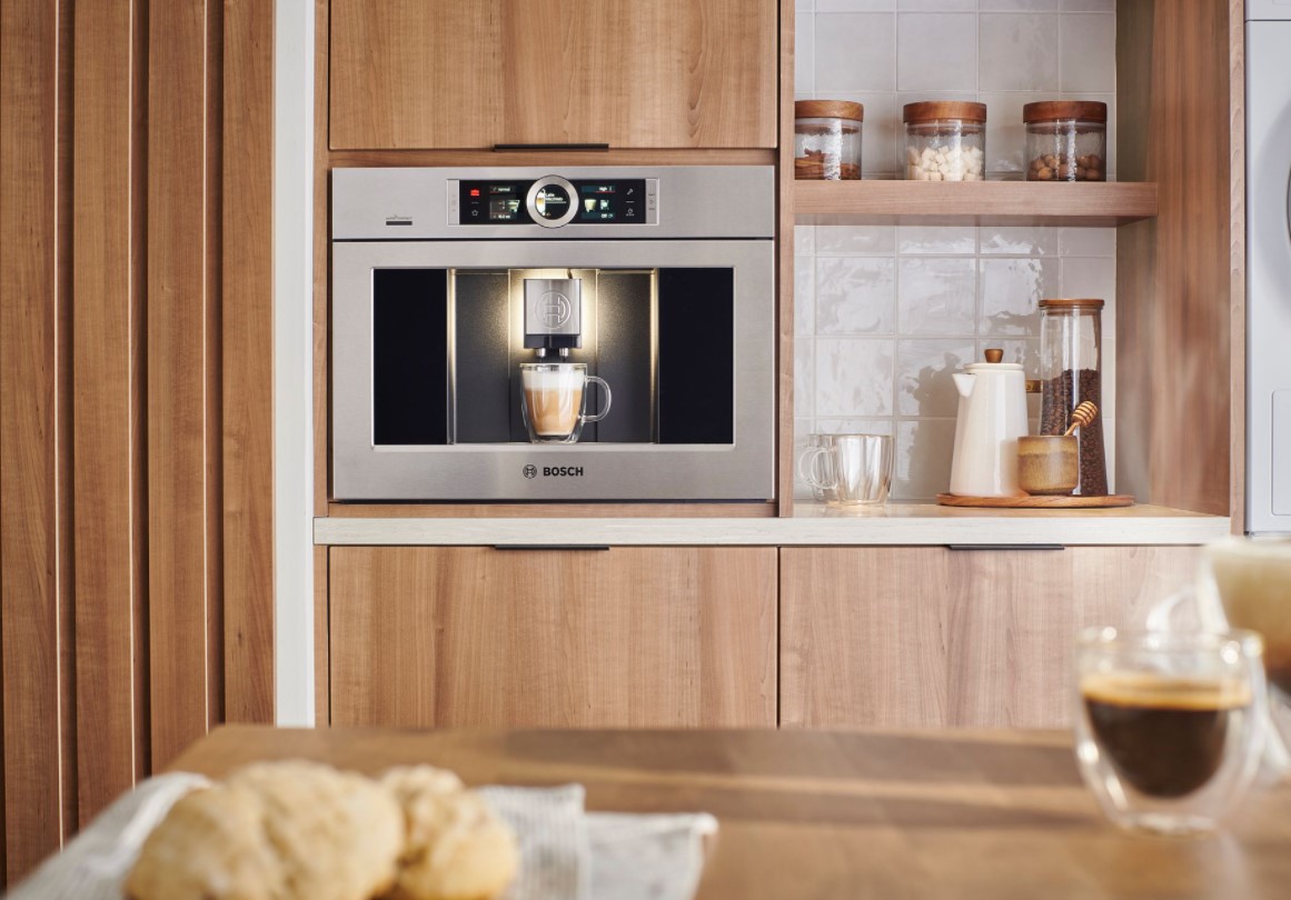 modern kitchen with built-in coffee maker