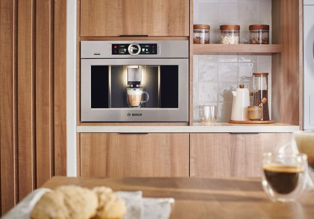 Front view of a built in coffee maker from Bosch