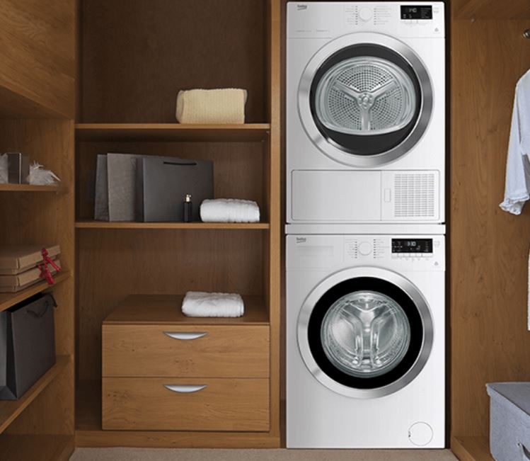 small washer and dryer stacked laundry 