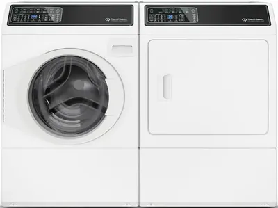 A washer and dryer pair featuring the Speed Queen FF7009WN and Speed Queen DF7004WE dryer