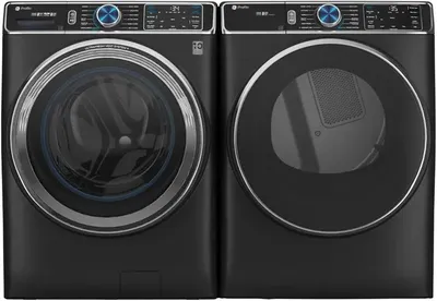 A washer and dryer pair featuring the GE PFW950SPTDS washer and GE PFD95GSPTDS dryer 
