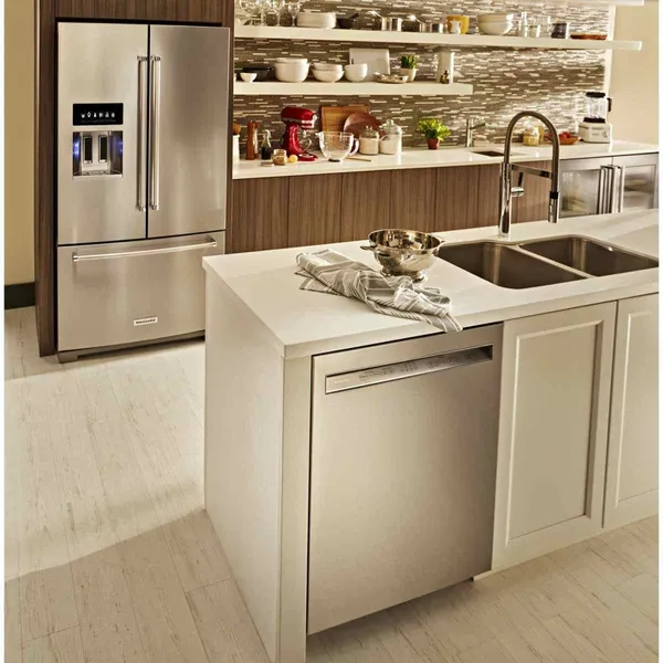 The KitchenAid KRFF577KPS refrigerator featured in a kitchen 