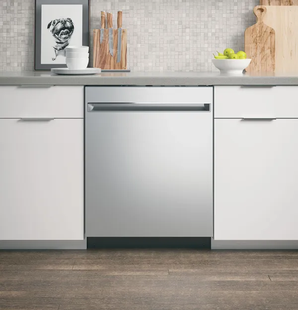 The GE GDT225SSLSS dishwasher in a kitchen 