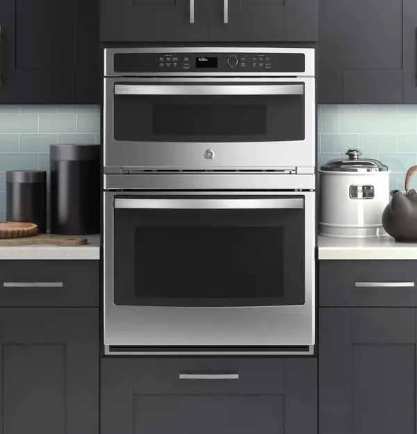 The GE Profile PT9800SHSS oven featured in a kitchen 