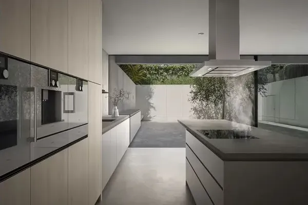 A luxury kitchen featuring Gaggenau appliances 