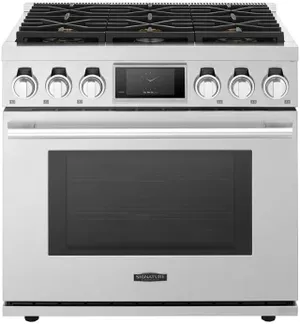 Front view of the Signature Kitchen Suite SKSGR360S range 