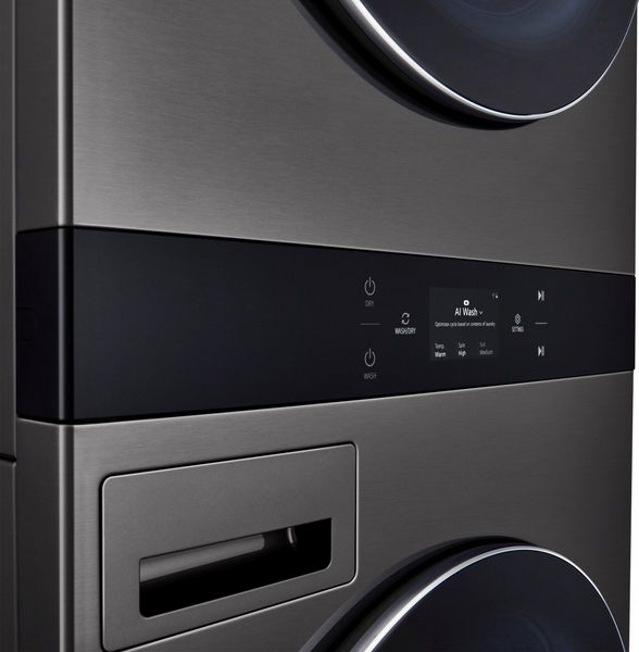 A close-up of the control panel on the LG WKGX301HBA