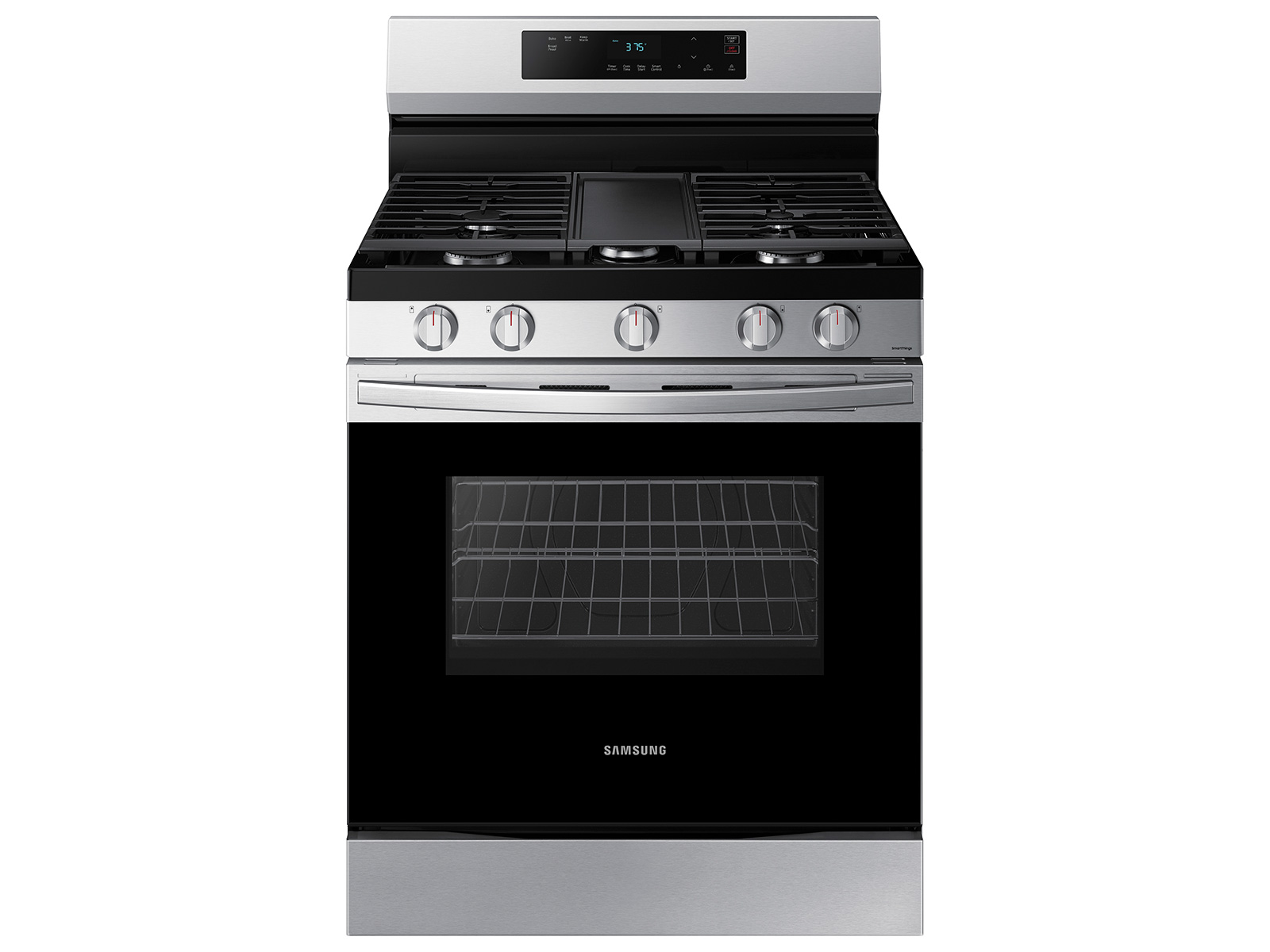 black and stainless steel range