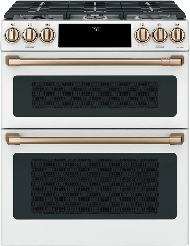 Front view of Café CGS750P4MW2 30-inch double oven gas slide in range 