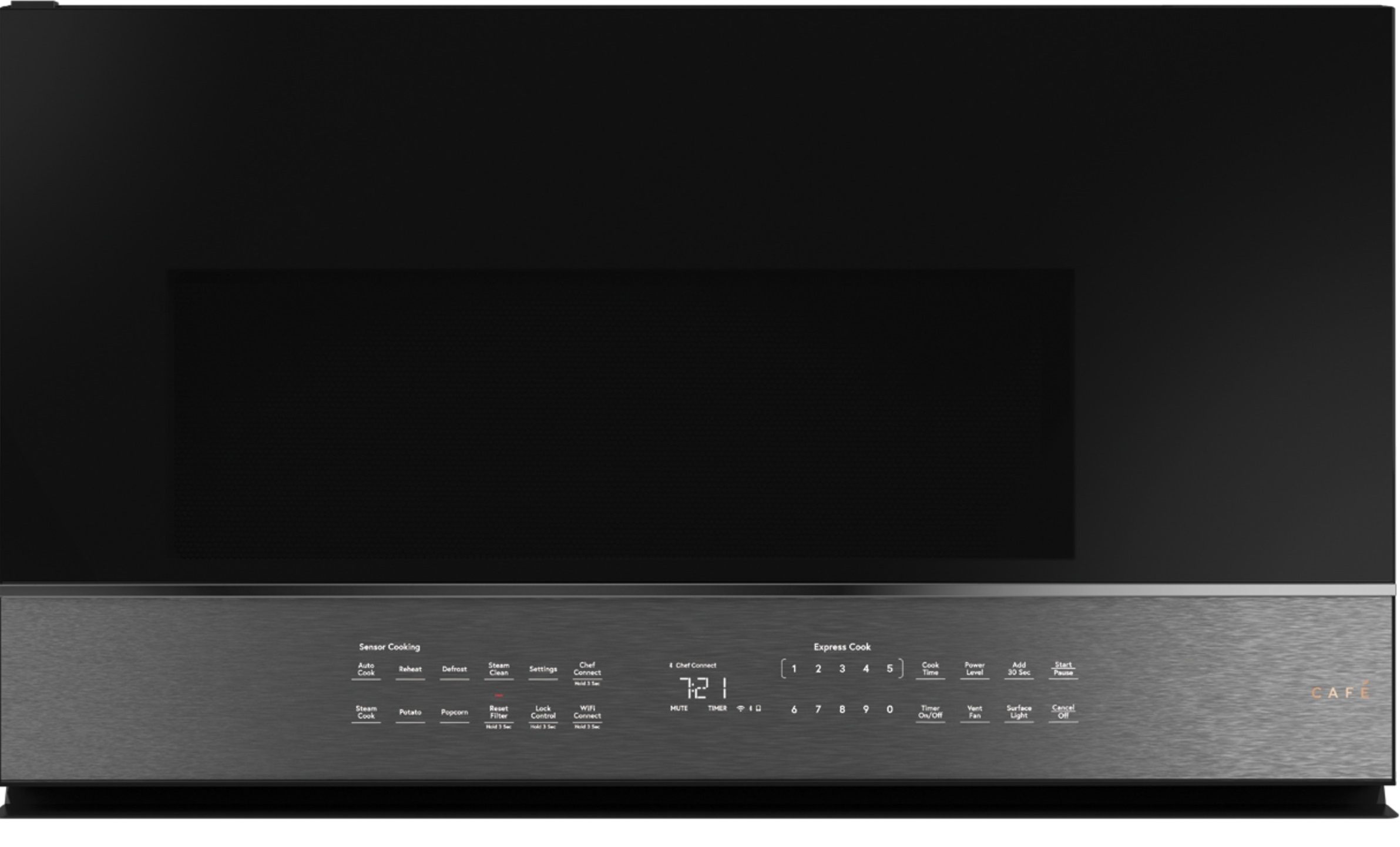 Front view of Cafe CVM721M2NS5 over the range microwave