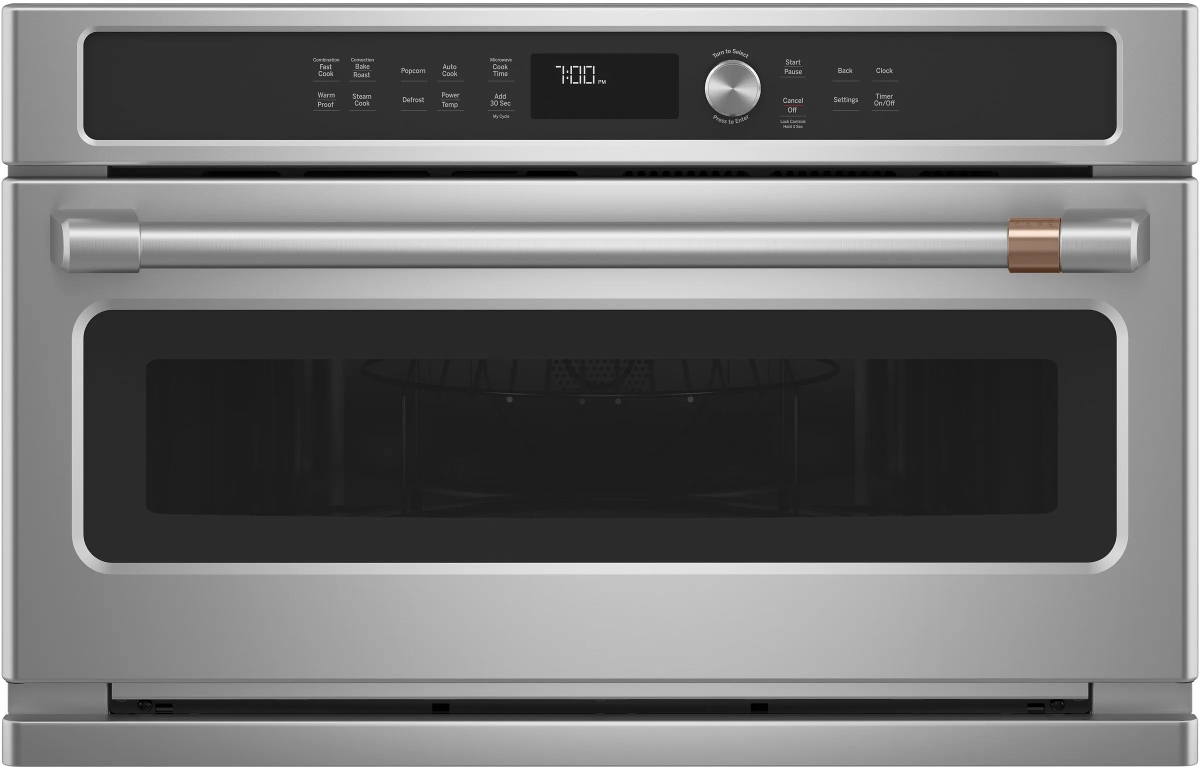 Front view of Café CWB713P2NS1 built-in convection microwave oven 