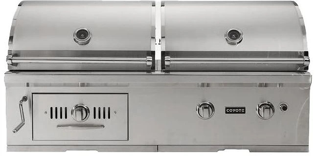 Stock photo of a stainless steel hybrid Coyote grill. 