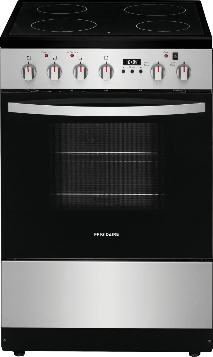 Front view of Frigidaire FCFE2425AS 24” freestanding electric range 