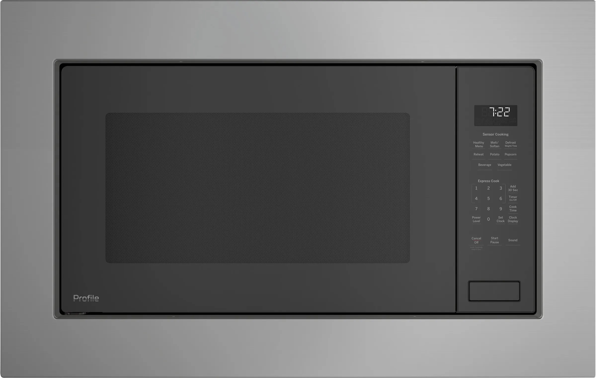Front view of GE Profile PEB7227ANDD large-capacity built-in microwave 