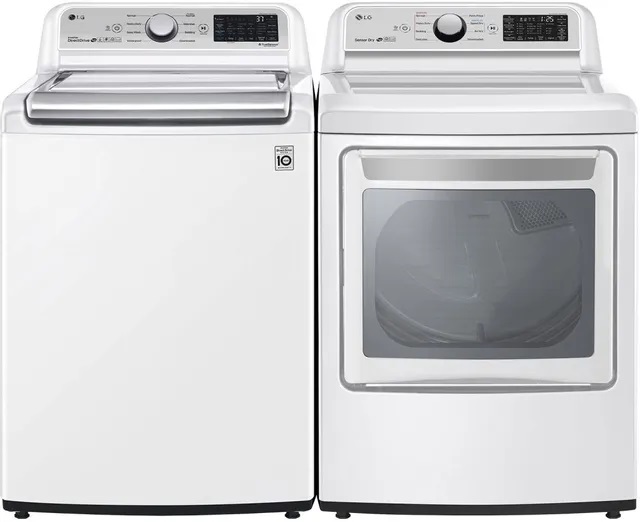 Front view of LG LGLAUWT7305CW washer and dryer pair 