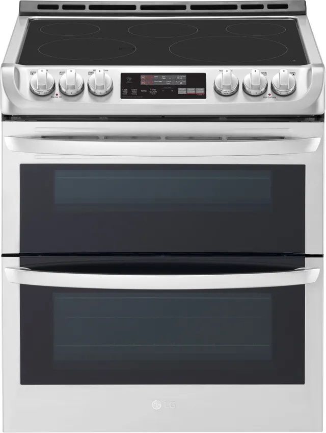 Front view of LG LTE4815ST 30-inch double oven electric slide in range 