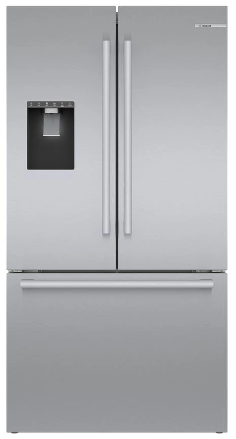 Front view of the Bosch 500 Series B36CD50SNS French door refrigerator 