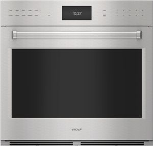 Stainless steel Wolf wall oven. 