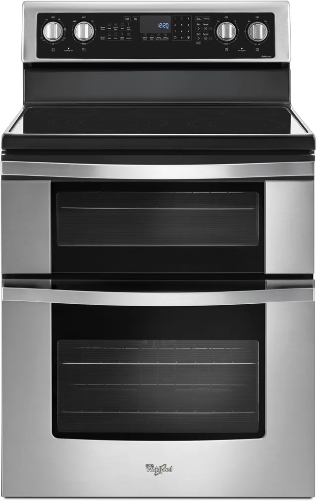 Front view of Whirlpool WGE745C0FS 30-inch double oven electric range