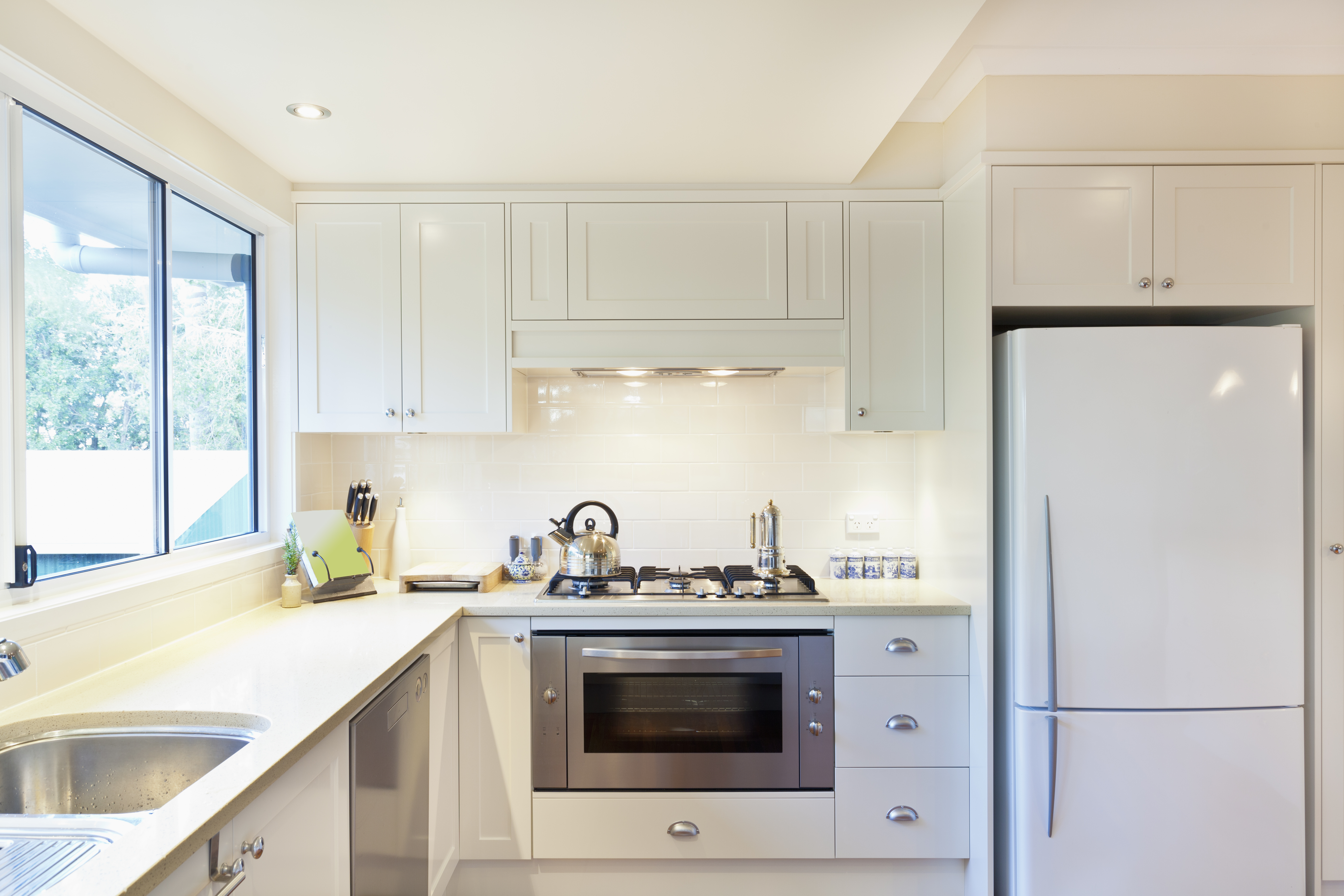 kitchen with white fridge
