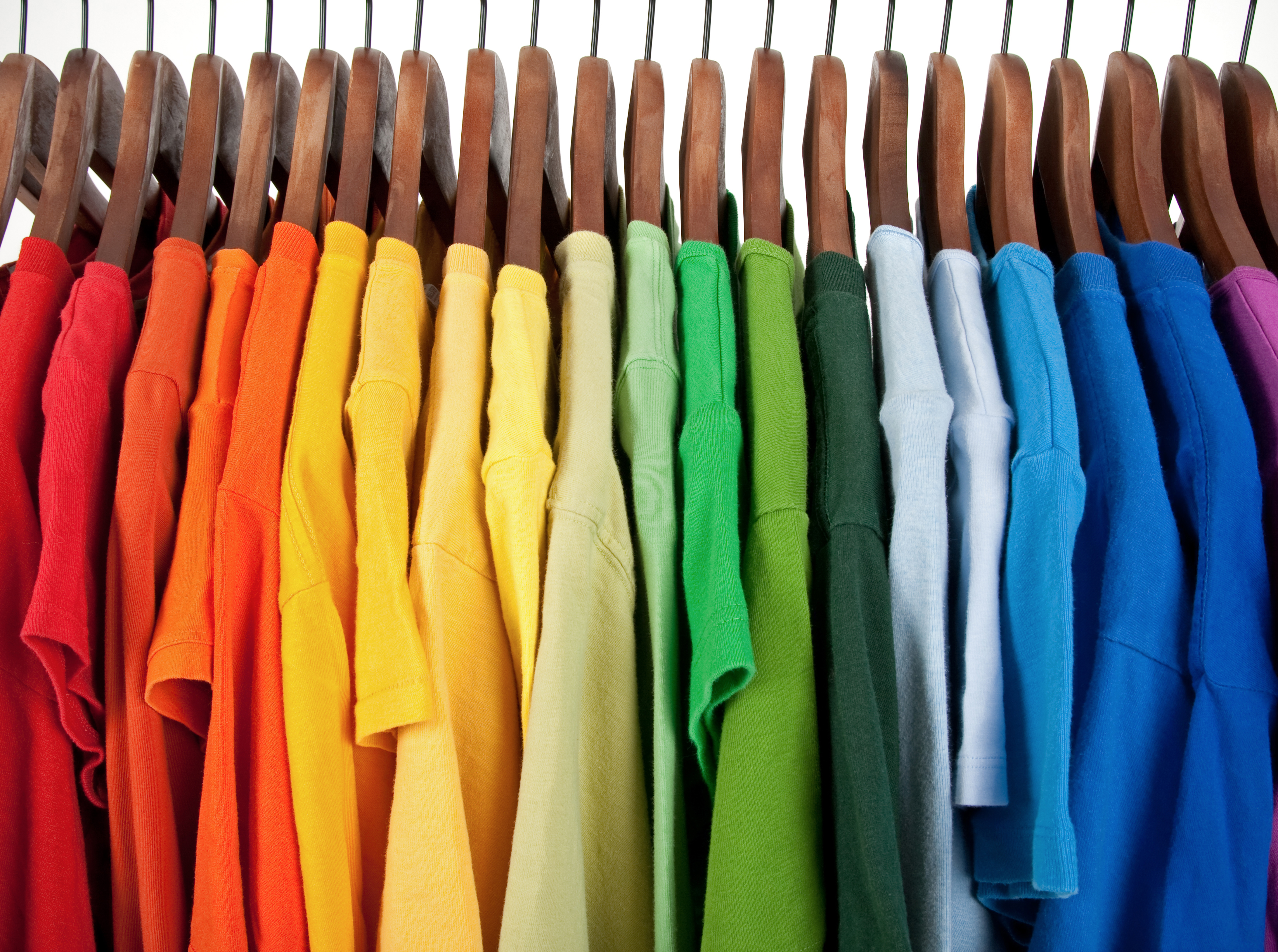 bright t-shirts on hangers