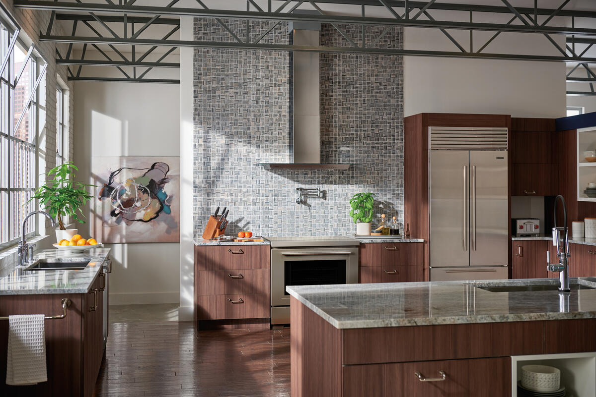 built-in Sub Zero refrigerator in luxury kitchen