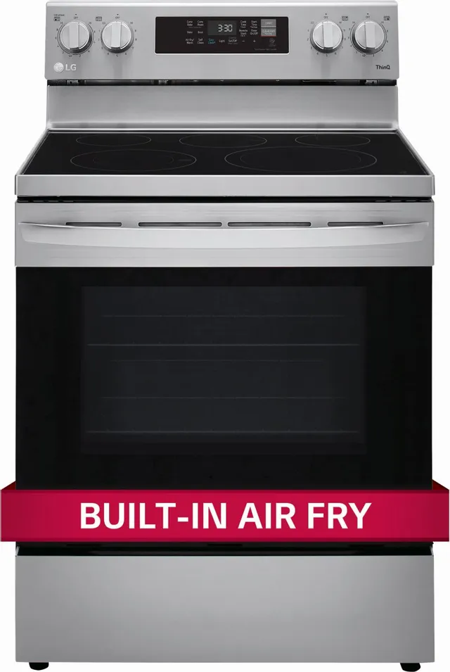 Front view of an LG 30” electric range with air fry 