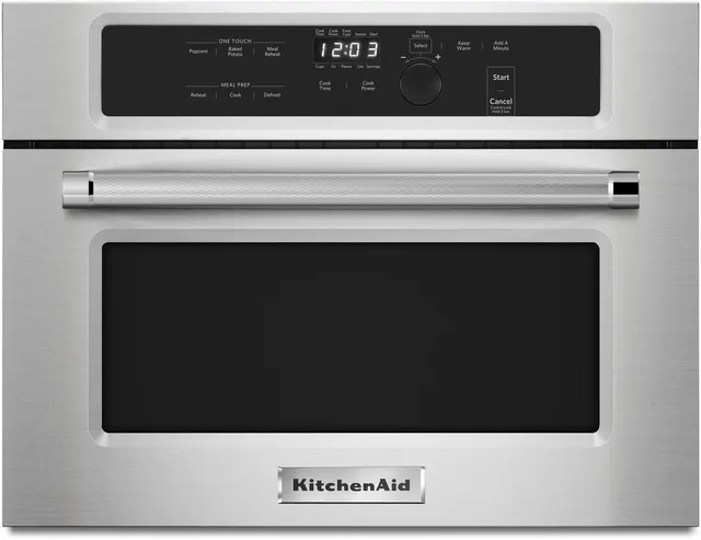 Front view of the KitchenAid KMBS104ESS built-in microwave 