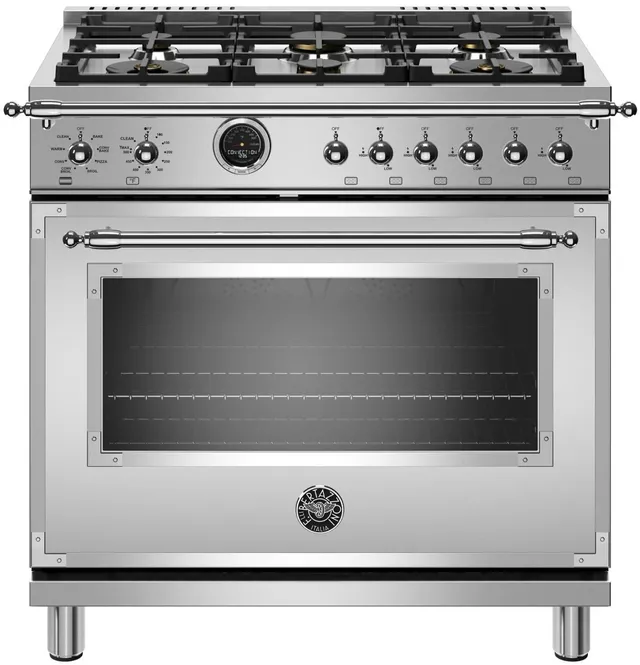 Front view of the Bertazzoni Heritage Series 36” dual fuel range 