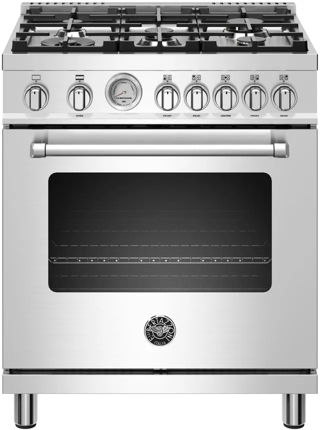 Front view of the Bertazzoni MAST305GASXE Master Series 30’ gas range 