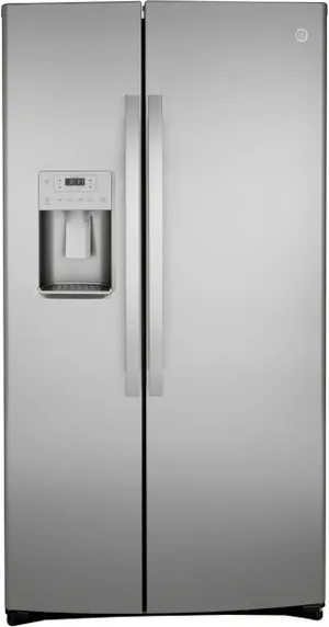 Front view of the GE GSS25IYNFS side-by-side refrigerator
