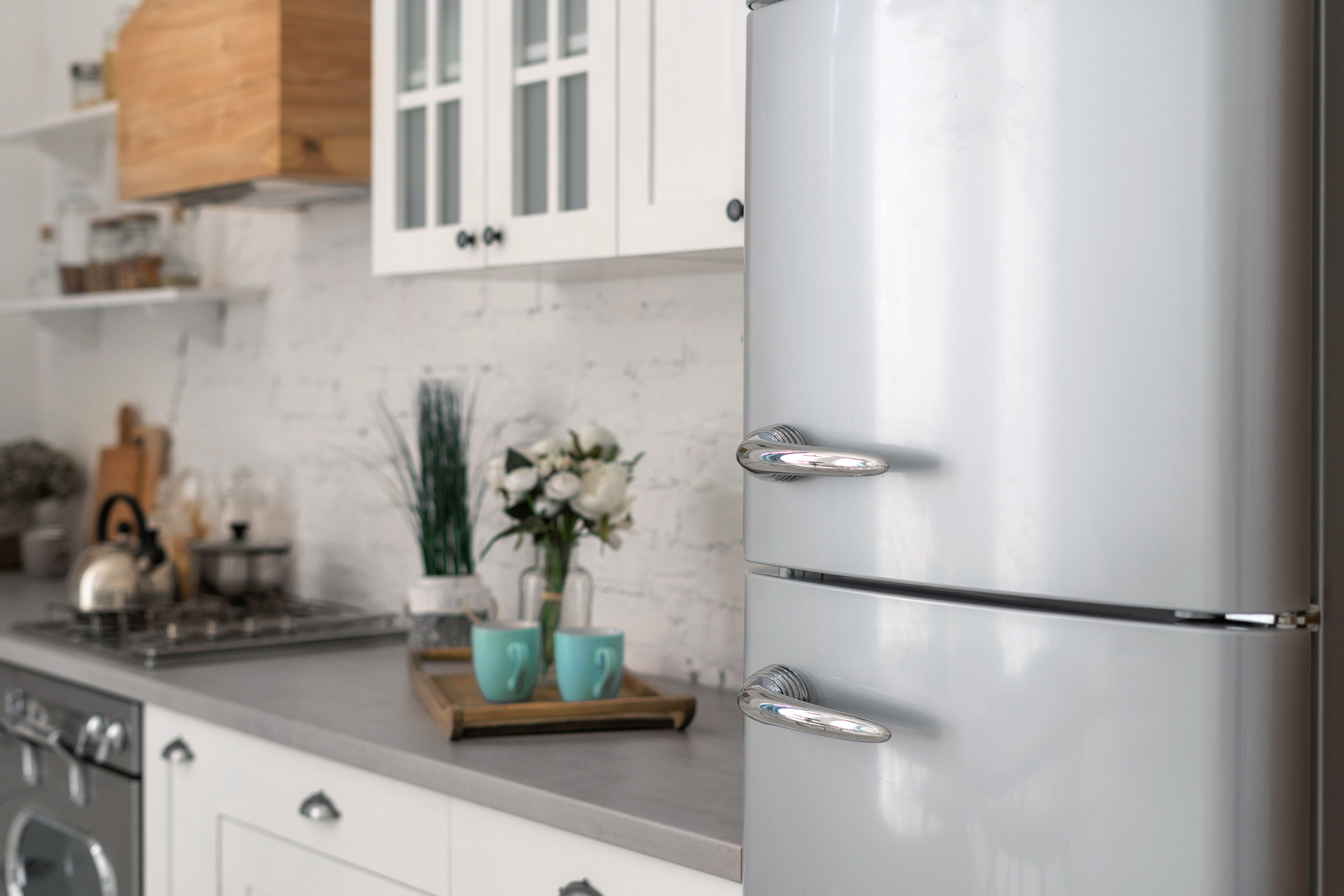Retro grey top freezer refrigerator