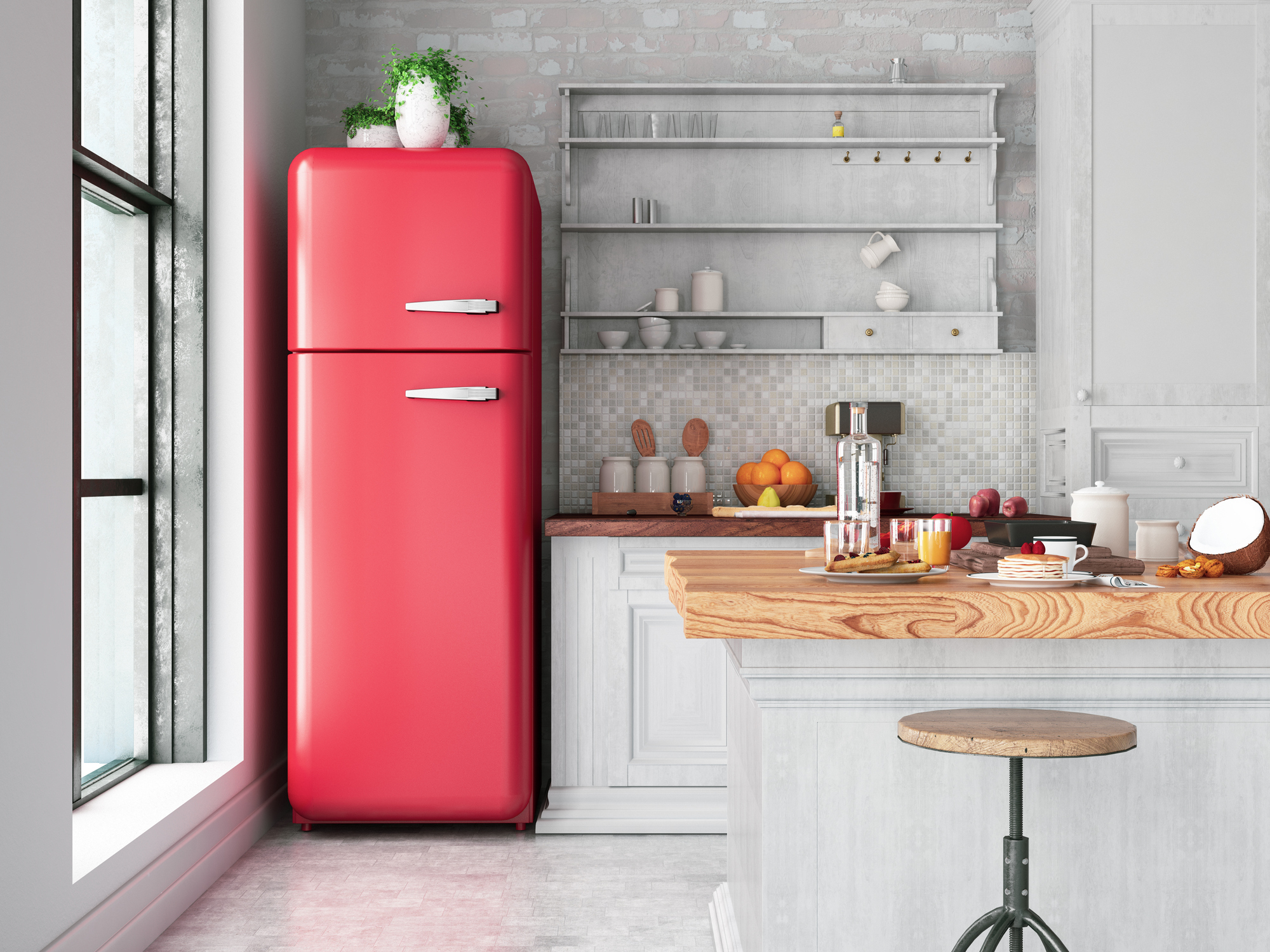 red retro top freezer fridge