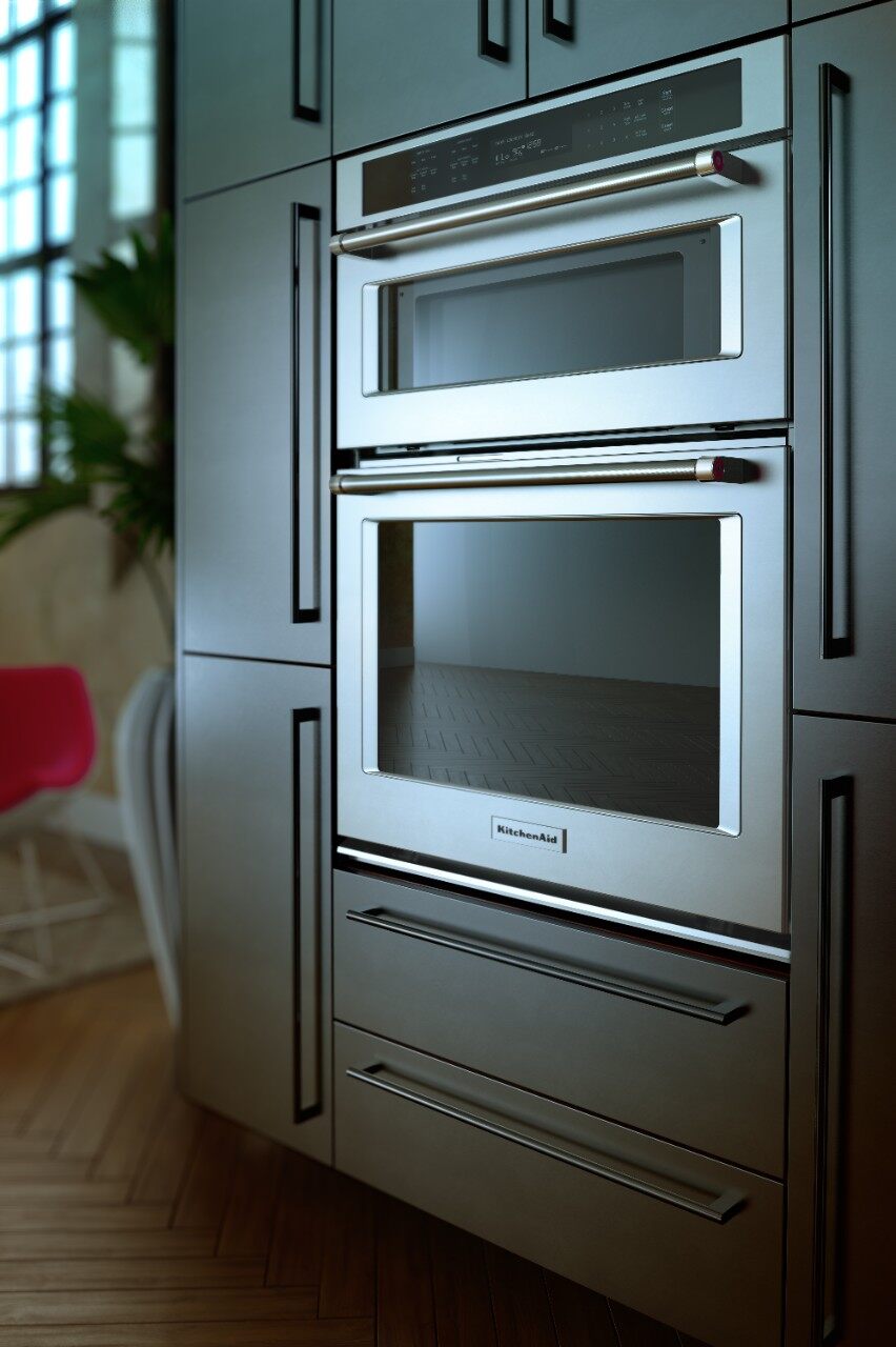 A KitchenAid double wall oven in a kitchen 