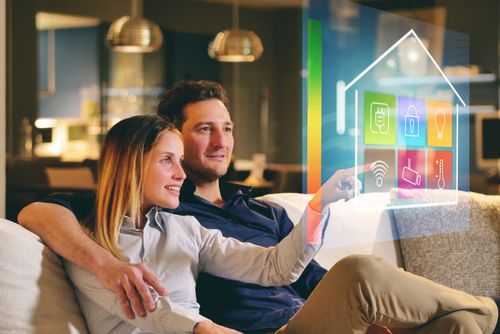 Couple Looking at Smart Home Control
