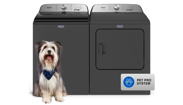 With the Maytag Pet Pro System, find features that make removing pet hair from your clothes and bedding easier than ever before.