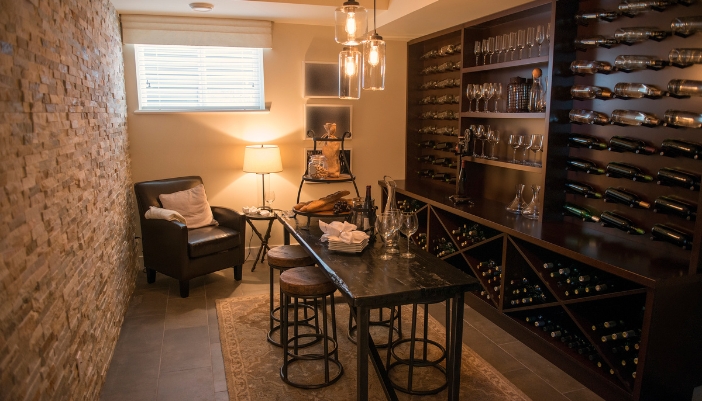 A climate-controlled cellar with shades to prevent the light from hitting the bottles