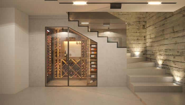 In-Ceiling Lighting installation illuminates wine cellar and staircase