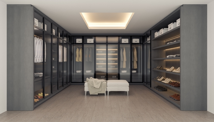A luxurious wardrobe with automated climate-controlled sections