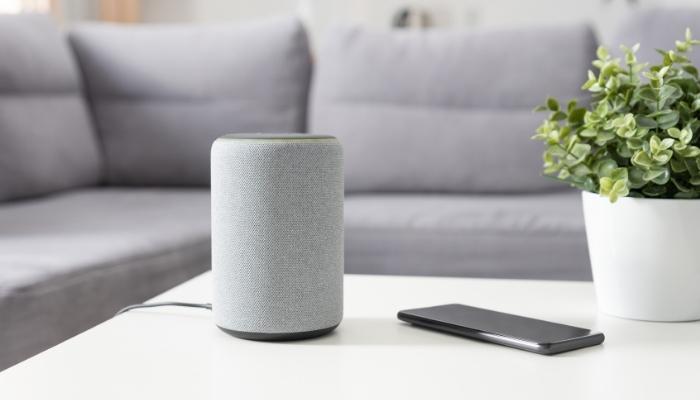 Speaker on table blending with design