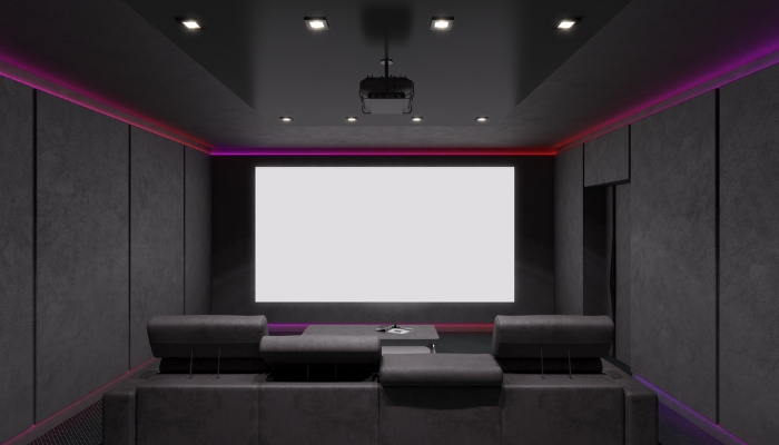 Home theater with colored lights