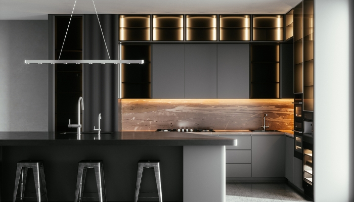 Beautifully remodeled kitchen with theater lighting