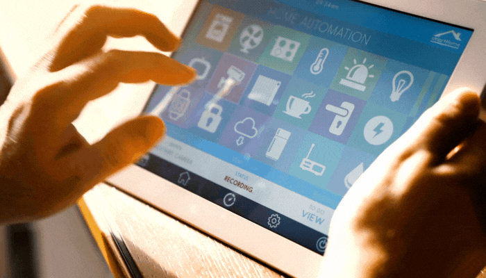 Closeup of person monitoring home surveillance