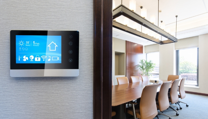 Conference room with smart panel just beside the door