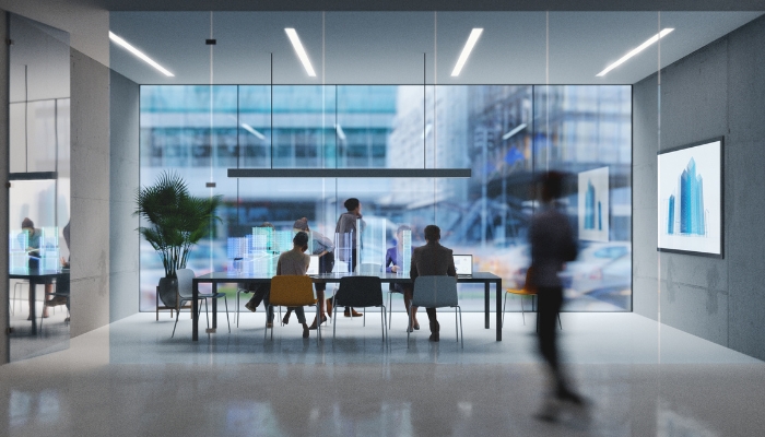 Concept of high-tech office space working efficiently