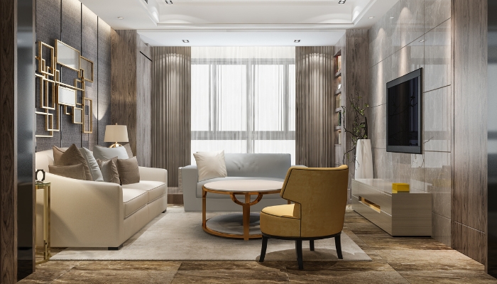 Beautiful retiring room with smart shades in drape style